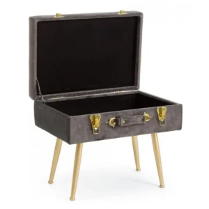 Klop POLINA . Tabure POLI je narejena iz MDF okvirja, noge so kovinske v zlatem videzu. Prevleka je iz poliestra z žametnim učinkom. Dimenzije: širina: 50