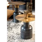 Klubska miza ALOPA je v kombinaciji zlate in nežno črne barve. Narejena je iz kovine in oblečena v medenino. Mizna plošča je v zlati barvi ter je zelo