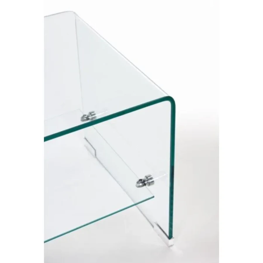 Klubska miza 2P IRIDE 100X40 . Klubska miza IRIDE je izdelana iz 10mm debelega stekla. Polica je iz kaljenega stekla debeline 5mm. Dimenzije: širina: 100cm
