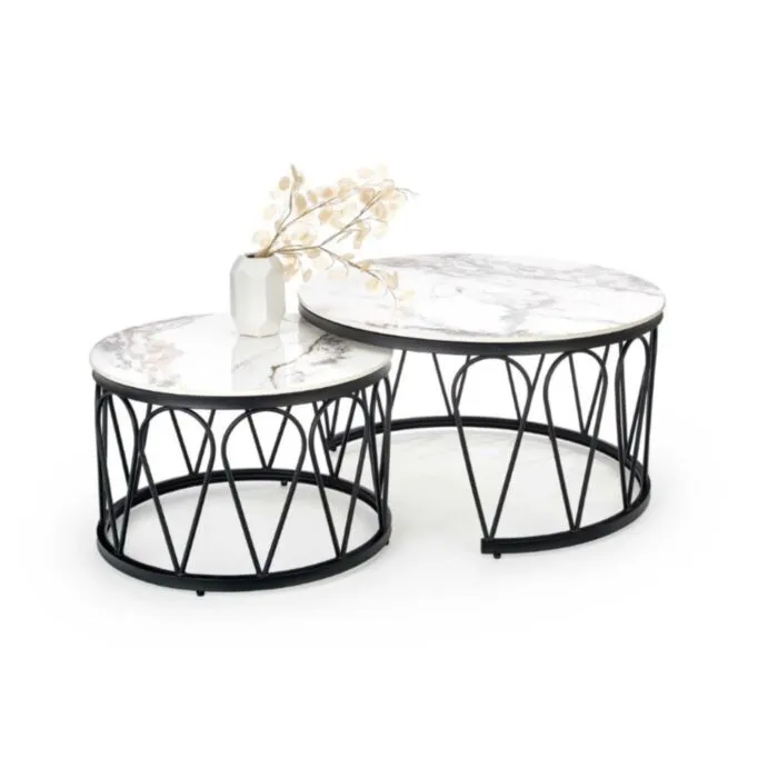 Klubska miza AFNA . Klubska mizica AFNA vas bo navdušila. Narejena je iz kovine. Mizna plošča je imitacije marmorja, kar dodatno popestri vaš prostor in mu