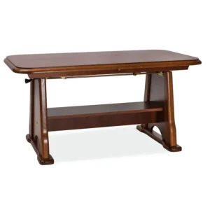 Klubska miza BEAT oreh . Klubska miza BEAT vas bo navdušila s svojo funkcionalnostjo. Mizna plošča je narejena iz iverala, podnožje pa iz bukovega lesa.