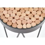 Klubska miza FLORA . Klubska miza FLORA z njenim zanimivim izgledom bo popestrila vsako dnevno sobo. Plošča mize je iz manjših kosov lesa macesna. Plošča