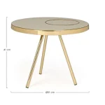 Klubska miza KESAR bež D51 . Klubska miza KESAR je narejena iz kovinske kontrukcije z medeninastim zaključkom. Zgornji del ima emajliran zaključek.