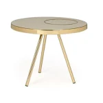 Klubska miza KESAR bež D51 . Klubska miza KESAR je narejena iz kovinske kontrukcije z medeninastim zaključkom. Zgornji del ima emajliran zaključek.