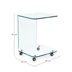 Klubska miza na kolesih IRIDE kvadrat . Klubska miza IRIDE je izdelana iz 10 mm debelega stekla. Njena prednost so vrtljive noge. Vrtljive noge omogočajo