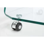 Klubska miza na kolesih IRIDE kvadrat . Klubska miza IRIDE je izdelana iz 10 mm debelega stekla. Njena prednost so vrtljive noge. Vrtljive noge omogočajo