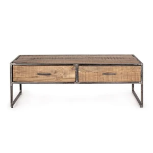 Klubska mizica 2C ELMER . Klubska mizica 2C ELMER ima okvir iz lesa, noge so iz kovine v črni barvi. Ker je les obdelan ročno, so oblike in velikosti ki jih