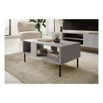 Klubska mizica ASANA . Klubska mizica ASANA, je elegantna in sodobna klubska mizica, izdelana iz laminirane iverne plošče in MDF-ja, s trdnimi kovinskimi