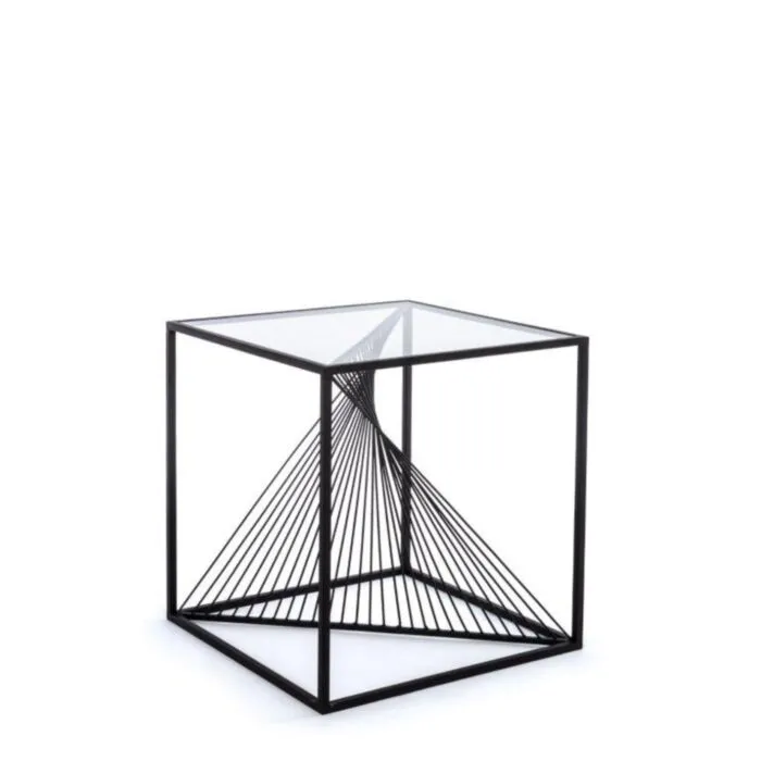 Klubska mizica ESPIRAL 48X48 . Klubska mizica ESPIRAL 48X48 ima jekleno okvirje in top iz kaljenega stekla. Material: - Jeklo - Kaljeno steklo Barva: - Črna