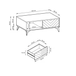 Klubska mizica IJAN . Klubska mizica IJAN je narejen iz kvalitetne laminirane plošče, 16 mm debeline. Ima ABS robove in predal se odpira s sistemom "push to