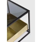 Klubska mizica MAVILA 42x42 . Klubska mizica MAVILA 42 x 42 je narejena iz kovine. Mizna plošča je narejena iz stekla. V spodnjem delu mizice je prostor za