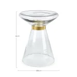 Klubska mizica MERIEL D36 ima stekleni okvir z krasnim obročkom in prrekritim vrhom iz jekla, zlate barve. Material: - Steklo - Jeklo Barva: - Zlata