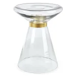 Klubska mizica MERIEL D36 ima stekleni okvir z krasnim obročkom in prrekritim vrhom iz jekla, zlate barve. Material: - Steklo - Jeklo Barva: - Zlata