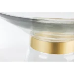 Klubska mizica MERIEL D36 ima stekleni okvir z krasnim obročkom in prrekritim vrhom iz jekla, zlate barve. Material: - Steklo - Jeklo Barva: - Zlata