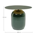 Klubska mizica NALIMA D50 zelena . Klubska mizica NALIMA D50 zelena je moderna in elegantna okrogla miza s premerom 50 cm, ki v vsak prostor prinese svežino