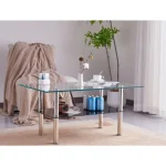 Moderna klubska mizica NAMI, je eleganten kos pohištva. Zgornja mizna plošča je narejena iz prozornega kaljenega stekla 8mm debeline. Spodnja mizna plošča