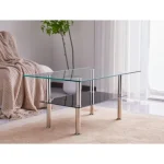 Moderna klubska mizica NAMI, je eleganten kos pohištva. Zgornja mizna plošča je narejena iz prozornega kaljenega stekla 8mm debeline. Spodnja mizna plošča