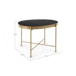 Klubska mizica RASHIDA 63x46 zlata se odlično poda v vsak prostor. Narejena je iz kovine in ima steklen vrh. Kombinacija črne in zlate barve prinaša