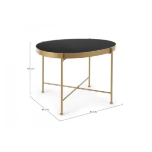 Klubska mizica RASHIDA 63x46 zlata . Klubska mizica RASHIDA 63x46 zlata se odlično poda v vsak prostor. Narejena je iz kovine in ima steklen vrh. Kombinacija