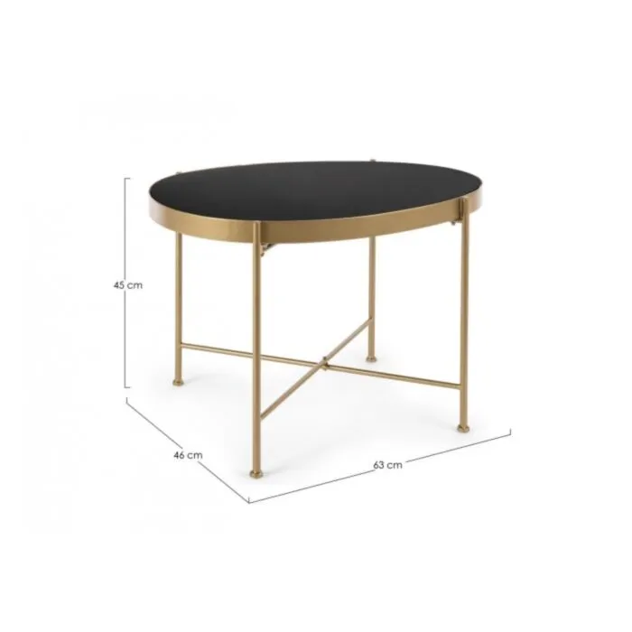 Klubska mizica RASHIDA 63x46 zlata . Klubska mizica RASHIDA 63x46 zlata se odlično poda v vsak prostor. Narejena je iz kovine in ima steklen vrh. Kombinacija