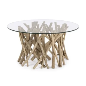 Klubska mizica SAMIRA D80 . Klubska mizica SAMIRA D80 je narejena iz naravnih vej ter kaljenega stekla. Priporočljivo je za interno uporabo oziroma ne