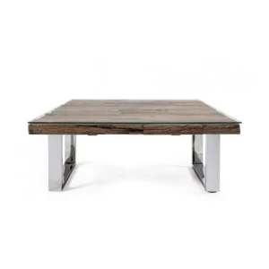 Klubska mizica STANTON 100x100 . Klubska mizica STANTON 100 x 100 cm ima top iz lesa in naravno končno oblogo iz kaljenega stekla. Miza stoji na trdnih nogah