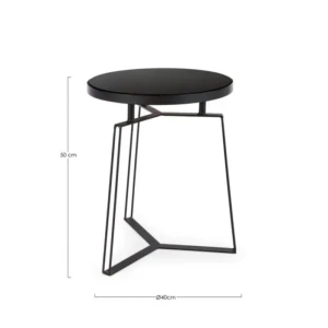 Klubska mizica ZAIRA D40 črna . Klubska mizica ZAIRA D40 črna ima jekleno okvirje in stekleni vrh. Material: - Jeklo - Steklo Barva: - Črna Dimenzije: