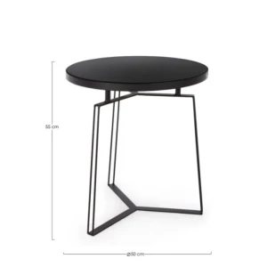 Klubska mizica ZAIRA D50 črna . Klubska mizica ZAIRA D50 črna ima jekleno okvirje in stekleni vrh. Material: - Jeklo - Steklo Barva: - Črna Dimenzije: