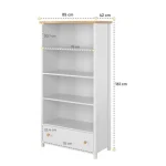 Knjižna omara MOLLY je opremljena s predalom ter policami. Primerna je za vsako otroško sobo, saj ima dostopne predale ter police. Material: - Laminirana