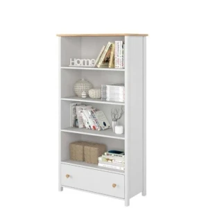 Knjižna omara MOLLY . Knjižna omara MOLLY je opremljena s predalom ter policami. Primerna je za vsako otroško sobo, saj ima dostopne predale ter police.