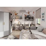 Knjižna omara SIVKO . Knjižna omara SIVKO je visoka omara s policami in globokim predalom. Primerna je za vsako otroško sobo, saj je uporabna in hkrati