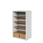 Knjižna omara TRNULJČICA 2 je prostorna knjižna omara s štirimi policami, na kateri lahko razstavite okraske ali ustvarite domačo knjižnico. Na dnu