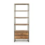 Knjižna polica ELMER 4P-2C ima kovinski okvir, police in predali pa so iz lesa. Ker je les obdelan ročno, so oblike in velikosti ki jih tvori les, samo