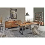 Knjižna polica ELMER 4P-4C . Knjižna polica ELMER 4P-4C ima kovinsko črno okvirje, police in predali so iz lesa. Ker je les obdelan ročno, so oblike in