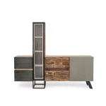 Komoda 2A-2C MANCHESTER . Komoda 2A-2C MANCHESTER ima okvir iz lesa in jekla, noge so nastavljive. Dimenzije: širina: 193cm globina: 38cm višina: 165cm