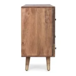 Komoda 2A-4C DHAVAL . Komoda 2A-4C DHAVAL ima okvir iz lesa in MDF-ja. Ročaji so iz kovine. Narejena je iz kakovostnega mangovega in akacijevega lesa. Ima