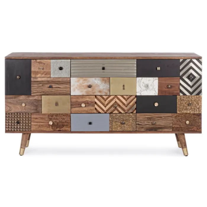 Komoda 2A-4C DHAVAL . Komoda 2A-4C DHAVAL ima okvir iz lesa in MDF-ja. Ročaji so iz kovine. Narejena je iz kakovostnega mangovega in akacijevega lesa. Ima