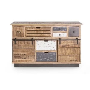 Komoda 2A-7C TUDOR . Komoda TUDOR je narejena iz lesenega okvirja (mango), podnožje je kovinsko. Dimenzije: širina: 125cm globina: 37cm višina: 80cm