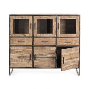 Komoda 6A-3C ELMER . Komoda 6A-3C ELMER ima okvir iz lesa, noge so iz kovine v črni barvi. Ker je okvir obdelan ročno, so oblike in velikosti ki jih tvori