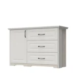 Komoda ALOJA . Komoda ALOJA, je eleganten kos pohištva, ki popestri vsak prostor. Komoda ima tri funkcionalne, rustikalne in elegantne predale in vrata,