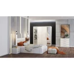 Komoda AMARELA 2 . Komoda AMARELA 2 je narejena iz trpežne laminirane plošče debeline 16 mm. Robovi so ABS in ima moderne linije. Vsebuje 4 predale.