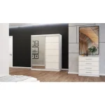 Komoda AMARELA 2 . Komoda AMARELA 2 je narejena iz trpežne laminirane plošče debeline 16 mm. Robovi so ABS in ima moderne linije. Vsebuje 4 predale.