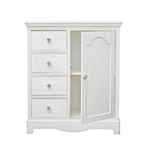 Komoda BLANC 1A-4C . Komoda BLANC 1A-4C je narejena iz MDF-ja, ima zaključek bele mat barve. Ročaji so iz polismole. Material: - MDF - Polismola Barva: -