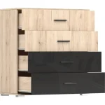 Komoda DULE . Komoda DULE je primerna za vsako spalnico. Narejena je iz kvalitetne laminirane plošče in ima ABS robove. Vsebuje 4 predale. Odlično se poda h