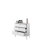 Komoda FAMA 2 je narejena iz kvalitetne laminirane plošče s ABS robovi. Dobavljiva je v beli mat barvi s črnimi ročaji. Odlično se kombinira s ostalimi