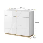 Komoda FURY . Komoda FURY je primerna za vsako spalnico. Ima moderne linije in prefinjen dizajn. Ima sistem "PUSH TO OPEN". Ima dvojna vrata in dva predala.