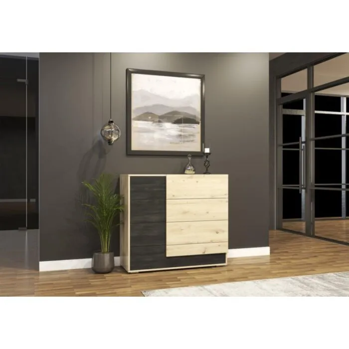 Komoda LAVA . Komoda LAVA je primerna za vsako spalnico ali dnevno sobo. Odlično se poda h vsakemu stilu. Narejena je iz laminirane plošče debeline 16 mm,