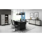 Komoda LEON . Komoda LEON je zelo eleganten in stabilen. Primeren je za vsako dnevno sobo. Korpus regala ja v barvi črnega bora, fronta regala pa je v barvi