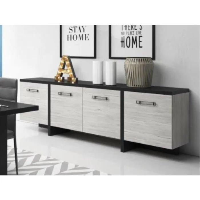 Komoda LEON . Komoda LEON je zelo eleganten in stabilen. Primeren je za vsako dnevno sobo. Korpus regala ja v barvi črnega bora, fronta regala pa je v barvi