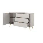 Komoda LILJA 3 . Elegantna in moderna komoda LILJA 3 je eleganten kos pohištva, ki popestri vaš prostor. Njen poseben dizajn vas bo navdušil, saj prinese